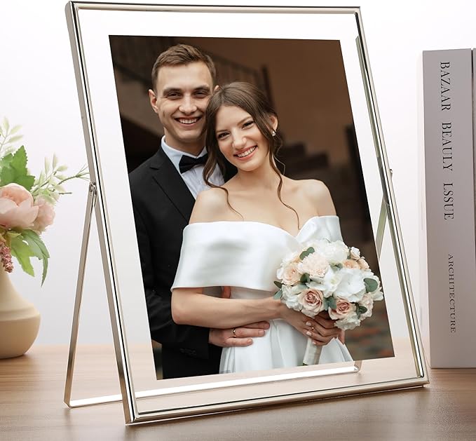 Silver 10x12" Floating Frame 2 Pack for Photo sizes(7x9'',8x10'',8.5x11''),Adjustable Tabletop/Shelf Floating Picture Frame 8x10'',Classy Gift Choice for Wedding,Thanksgiving,Christmas,Home or Office Decor