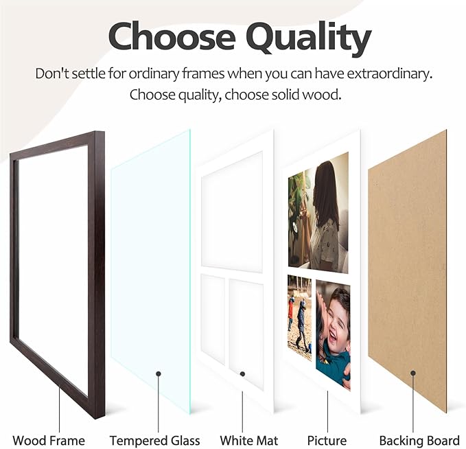 Golden State Art 12x17 Dark Brown Wood Picture Frame - White Mat for 8x10 and 5x7 Photos - Real Glass, Sawtooth Hanger, Swivel Tabs - Wall Mounting - Great for Posters, Weddings, and Engagements