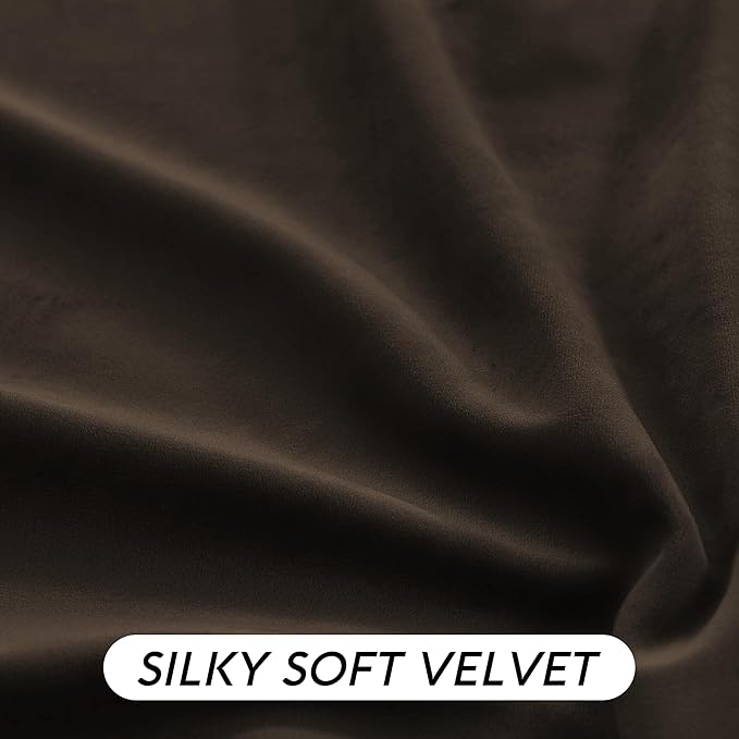 RYB HOME Brown Blackout Curtains 96 inches Long Velvet, Room Darkening Thermal Insulated Drapes with Hook Belt for Bedroom Home Theater, W 52 x L 96 inches, 2 Panels Set