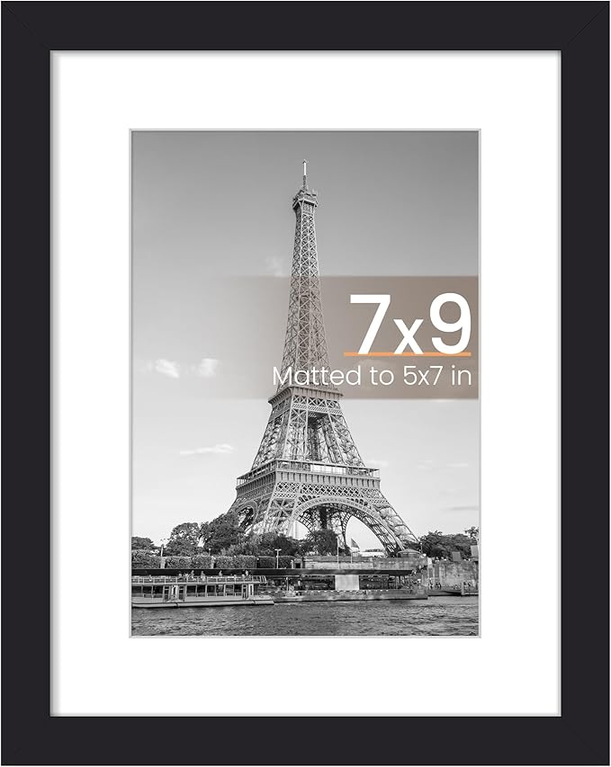 upsimples 7x9 Picture Frame, Display Pictures 5x7 with Mat or 7x9 Without, Wall Hanging Photo Frame, Black, 1 Pack