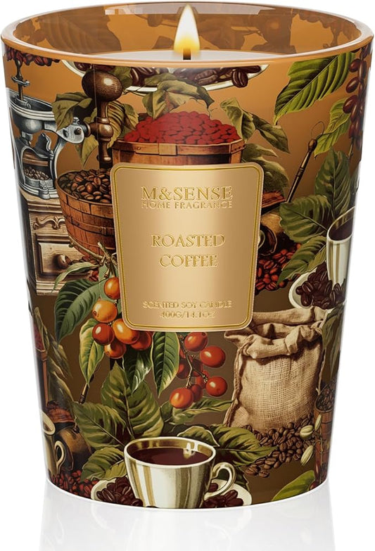 M&SENSE Roasted Coffee Soy Candle, 14.1oz 60H Long Lasting, Aromatherapy Candle for Home Office Focus Winter Home Fragrance Housewarming Gifts