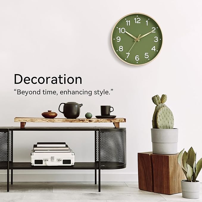 Wall Clock 12 Inch Silent Green Wall Clocks Battery Operated- Modern Non Ticking Analog Clock Decorative for Living Room Bedroom Office Kitchen(Gold)