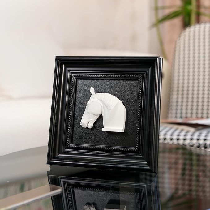 FOLKOR LIFE Black and White Framed Wall Art Sculpture for Home Vintage Decor, Horse Head Wall Decor Statue, Hanging Wall Plaque for Modern Farmhouse Living Room, Bedroom Decoration