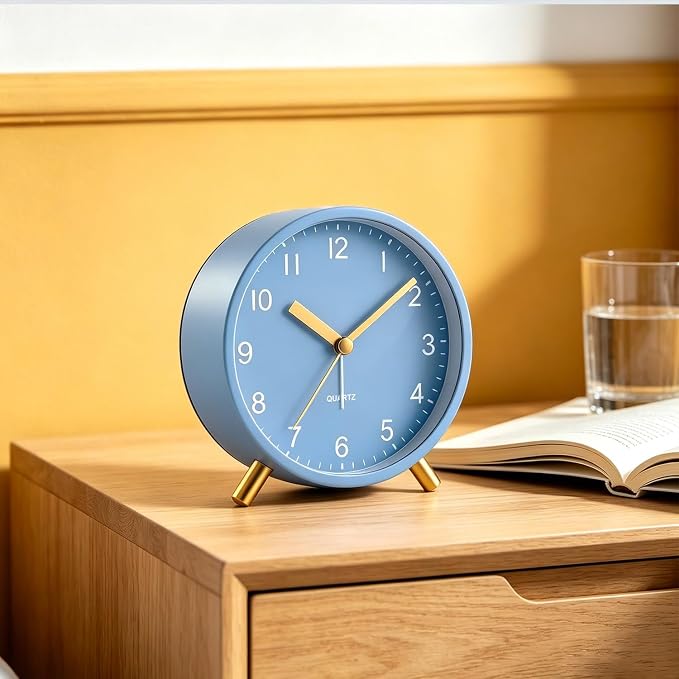 Analog Alarm Clock, Silent Non-Ticking with Night Light, Fashionable Round Metal Alarm Clock for Office, Battery Operated, Bedroom, Elderly, Adults, Women, Men, Children, Student Gifts - Image 7