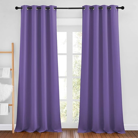NICETOWN Lilac Purple Curtains 96 inches Long, Grommet Thermal Insulated Blackout Curtains Privacy Window Treatments for Boys Room/Living Room, W46 x L96, 2 Panels