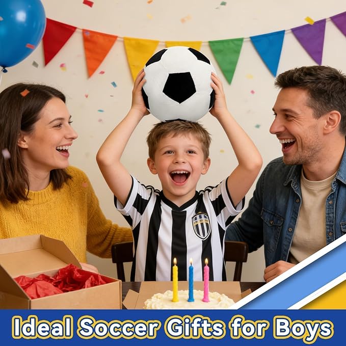 Fluffy Soccer Pillow - 8" Orbicular Durable Soccer Ball Plush, Soft Stuffed Soccer Decorative Pillows for Couch & Bedroom, Sports Gift for Soccer Enthusiasts