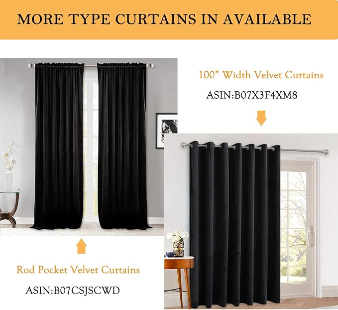 StangH Black Velvet Curtains 108 inches - Blackout Soft Luxury Velvet Panel Drapes for Bedroom Window Treatment Thermal Insulated Grommet Draperies, 52 x 108 Inches, 2 Panels