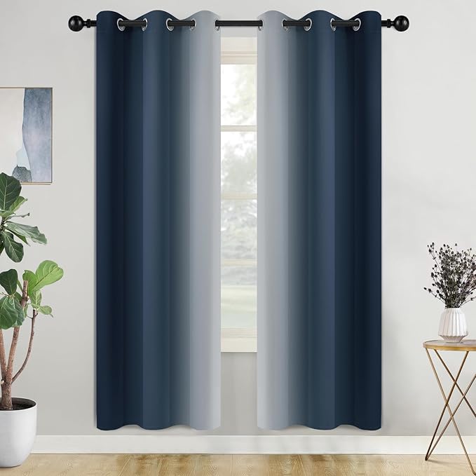 COSVIYA Curtains & Drapes Ombre Navy Blue Curtains 72 inch Length 2 Panels, Grommet Room Darkening Light Blocking Insulated Thermal Gradient Window Panels for Bedroom/Living Room,42x72 inches