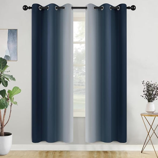 COSVIYA Curtains & Drapes Ombre Navy Blue Curtains 72 inch Length 2 Panels, Grommet Room Darkening Light Blocking Insulated Thermal Gradient Window Panels for Bedroom/Living Room,42x72 inches
