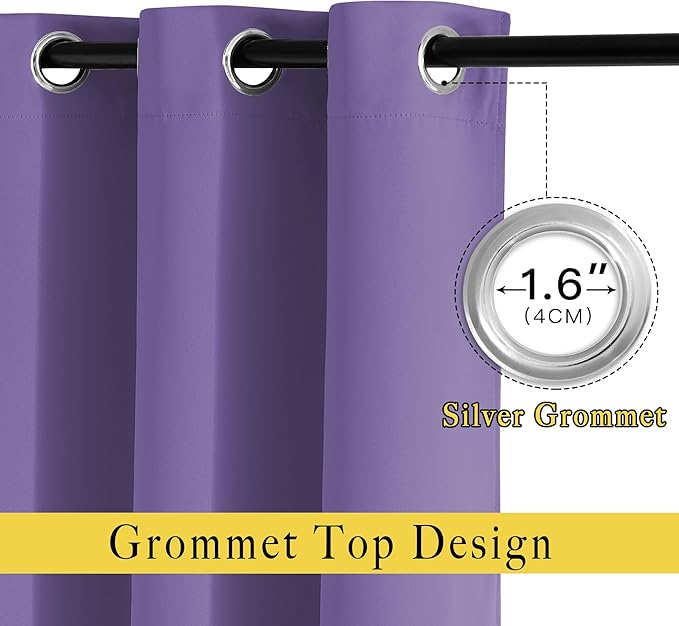 NICETOWN Lilac Purple Curtains 102 inch Length, Grommet Blackout Room Darkening Blackout Window Treatments Sound Reducing for Bedroom/Kids Room, W66 x L102