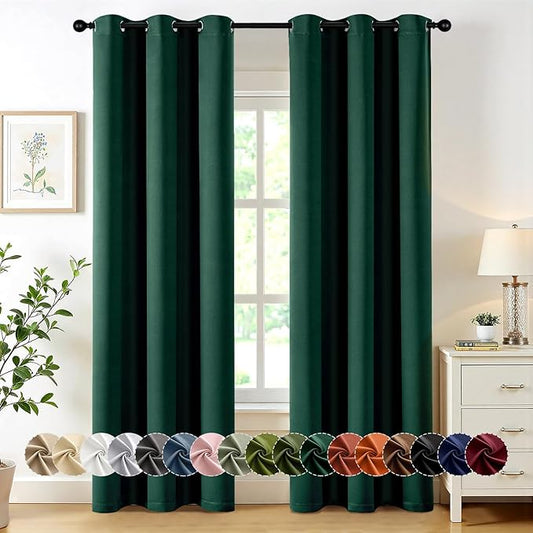 MIULEE Hunter Green Blackout Curtains for Bedroom Living Room 84 Inches Long 2 Panels, Thermal Insulated Room Darkening Drapes Grommet Noise Reducing Light Blocking Window Treatments 40x84 Inch