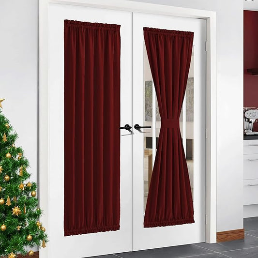 NICETOWN Sliding Door Christmas Curtain and Drape - Functional Thermal Insulated Blackout Curtain Blind and Shade Panel for French/Patio Door (One Panel, 54W by 72L Inches, Burgundy)