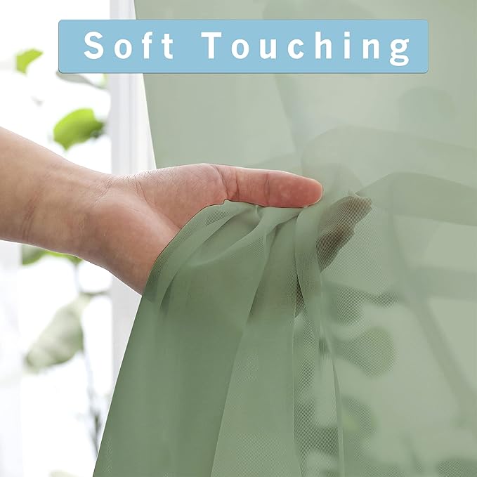 OWENIE Sage Green Sheer Curtains 96 Inches Long 2 Panels Set, Elegant Sheer Curtains for Bedroom Living Room, 2Pcs Each 42" W x 96" L,Total Wide 84 Inch, Sage Green