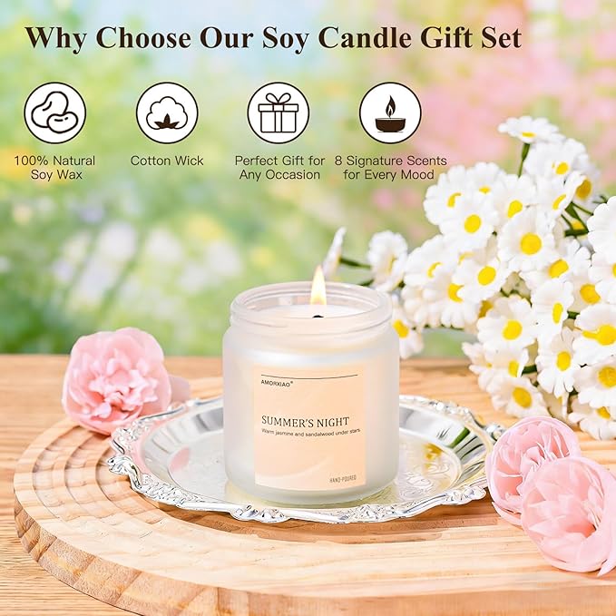 Scented Candles Gift Set, 8 Pack Soy Wax Candles for Home, Spring Summer Floral Fresh Aromatherapy Scents, Gifts for Women, Birthday