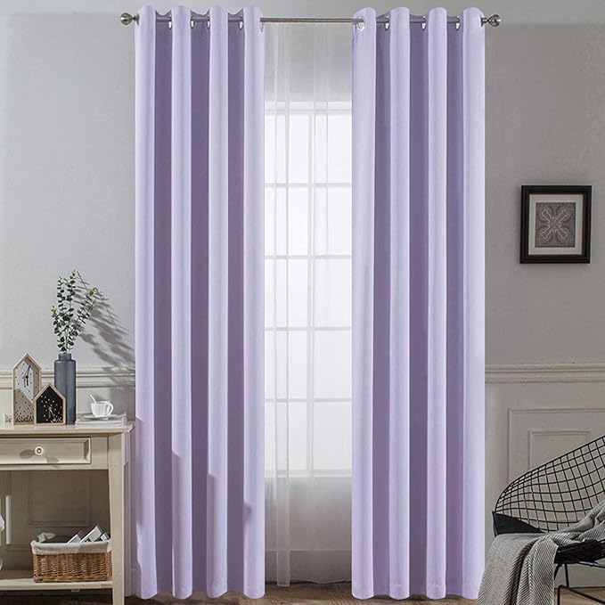 Yakamok Blackout Curtains 96 Inch Length Lilac Room Darkening Thermal Insulated Grommet Top Light Blocking Window Treatment Drapes for Bedroom Living Room (2 Panels, 52 x 96 Inch, Lavender)