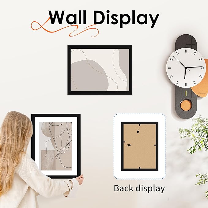 FIXSMITH 9x12 Picture Frame Set of 4, Photo Frame with HD Plexiglass, Display Pictures 6x8 with Mat or 9x12 Without Mat, Black Picture Frames Collage Wall Decor, Gallary Wall Frame