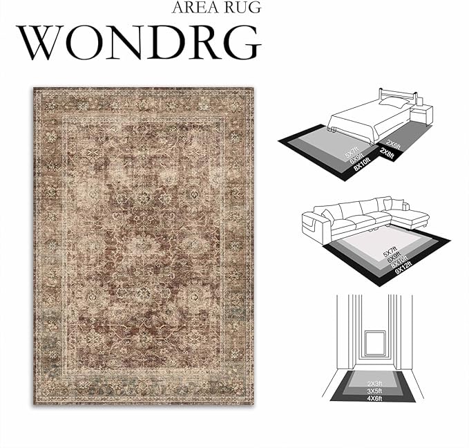 2x3 Washable Area Rug for Entryway Rust Vintage Non-Slip Low Pile Distressed Rustic Carpet Inoor Door Mat Soft Small Throw Rug for Entrance Bathroom