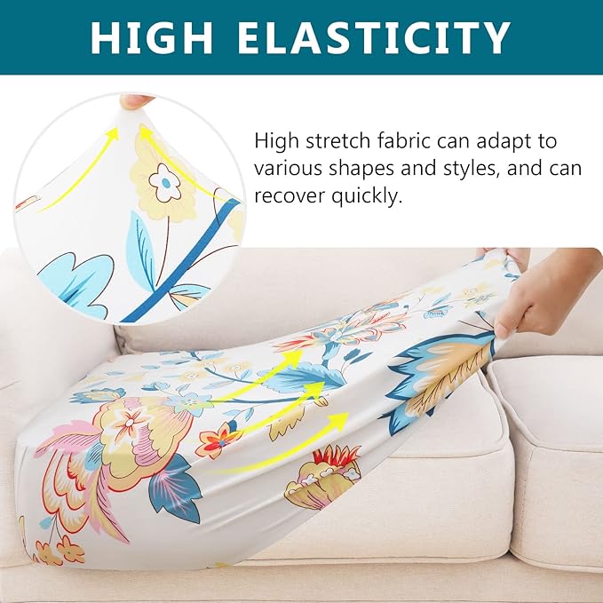 hyha Printed Couch Cushion Covers, Floral Sofa Covers Washable for 3 Cushion Couch, Stretch Pattern Outdoor Cushion Covers for Patio Furniture with Elastic Bottom(3 Packs, White Paisley)