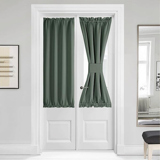NICETOWN French Door Curtain for Door Window, Privacy Thermal Insulated Window Covering for Patio Front Sidelight Panel, W36 x L50 inch, 1 Panel, Dark Mallard