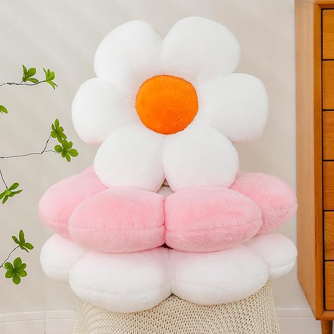 CANGHI Green Flower Pillow 19.68 inch Flower Shaped Throw Pillows Daisy Plush Pillow Floor Pillows Seat Cushion Cute Aesthetic Decorative Throw Pillows for Bed Home Sofa Chair Couch Decor
