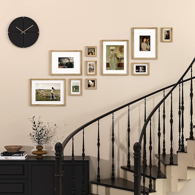 Egofine Picture Frame Set - 10 Assorted Sizes, Collage Wall Decor with 12x16, 11x14, 5x7, 4x6, 4x4 Frames for Wall & Tabletop, Solid Wood, Plexiglass Cover, Carbonized Brown