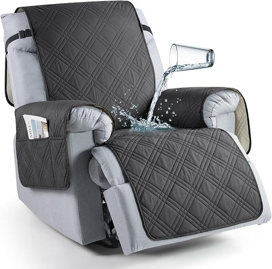 TAOCOCO Waterproof Recliner Chair Covers 30 Inch Wide, Oversized Recliner Covers for Recliner Chair with Pocket, Recliner Slipcovers with Straps Furniture Protector for Kids Pets (30'', Charcoal Gray)