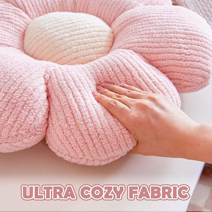 Dusty Pink Flower Decorative Throw Pillows, Cute Daisy Shaped Plush Aesthetic Pillow, Soft 19.6" Floor Seat Cushion