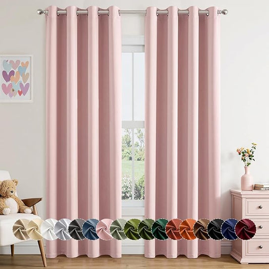 MIULEE Baby Pink Blackout Curtains for Bedroom Living Room 84 Inches Long 2 Panels, Thermal Insulated Room Darkening Drapes Grommet Noise Reducing Light Blocking Window Treatments 50x84 Inch