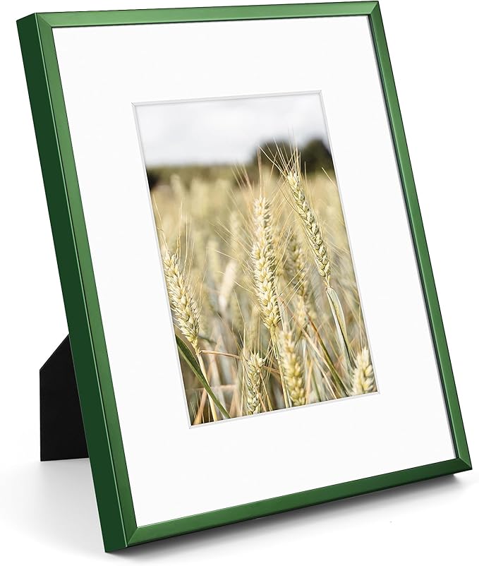 Golden State Art 8x10 Picture Frame 6 Pack - Dark Green Aluminum Photo Frames With 5x7 Mats and Real Glass Cover - Elegant Minimalist Wall Gallery Frames for Home or Office Decor