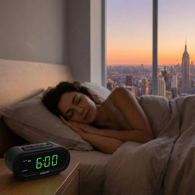 Sharp AccuSet Self-Setting Alarm Clock with Auto DST, Green LED - Image 6