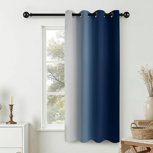 COSVIYA Curtains & Drapes Ombre Blue Gradient Drape 63 inch Long 1 Panel,Grommet Room Darkening Light Blocking Insulated Thermal Window Treatments for Bedroom/Living Room,52x63 inches