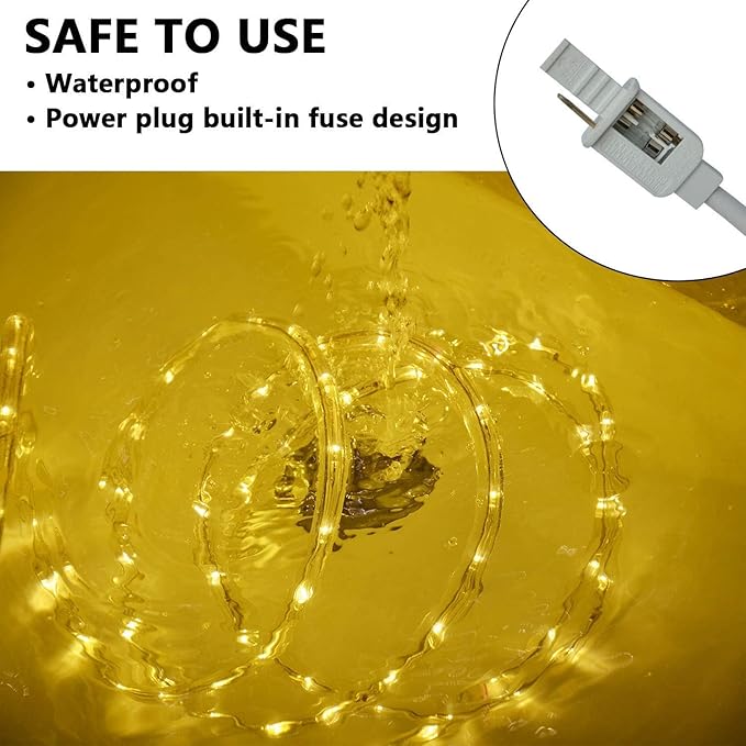 SURNIE LED Rope Lights Outdoor Warm White, Waterproof 33FT Cuttable 3000K Soft Lighting Indoor 110V Flexible Clear Tube for Bedroom Outside Garden Deck Patio Camping Decor, Not Flat Strip