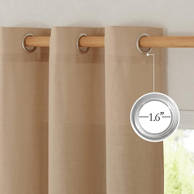 NICETOWN Thick Flax Linen Textured Bedroom Curtains, Grommet Casual & Rustic Linen Weave Window Treatment Privacy Added with Light Filtering for Living Room, Camel, W55 x L72, 2 Panels