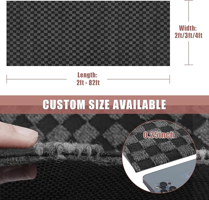 Runner Rug 4 ft x 81 ft Carpet Runners, Indoor/Outdoor Hallway Kitchen Entryway Bedroom Area Rugs with Non-Slip Rubber Backing, Garage mat, Checkered Black, Custom