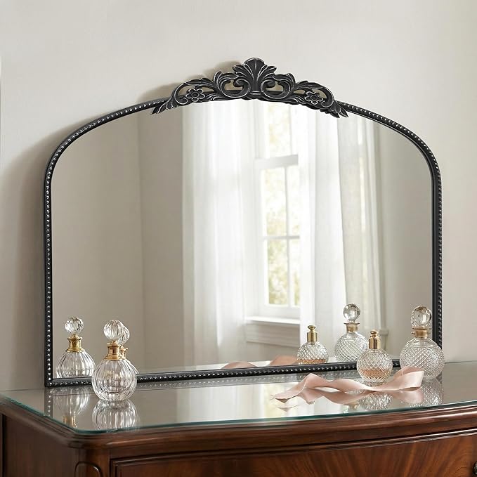 Micasso Vintage Wall Black Mirror: 24" x 32" French Baroque Antique Mirror - Traditional Ornate Decorative Arched Mirrors for Wall/Bathroom/Entryway/Fireplace/Hallway - Home Decor for Living Room