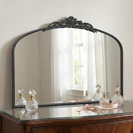Micasso Vintage Wall Black Mirror: 24" x 32" French Baroque Antique Mirror - Traditional Ornate Decorative Arched Mirrors for Wall/Bathroom/Entryway/Fireplace/Hallway - Home Decor for Living Room