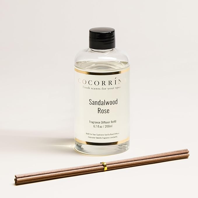 COCORR??NA Refill - Sandalwood Rose 6.7 Fl.oz Reed Diffuser Refill with 8 Sticks
