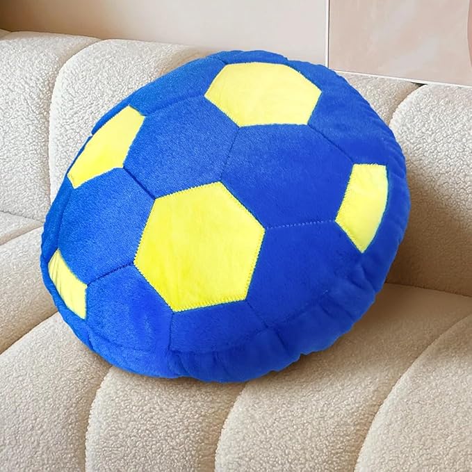 Dark Blue Fluffy Soccer Ball Pillow, 15.7 Inches Soft Decorative Throw Pillow for Bedroom Decorations Perfect for Soccer Themed Room Decor Valentines Day Gifts