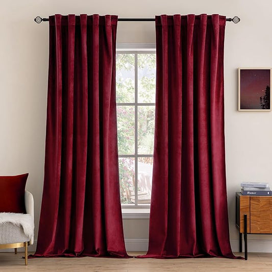 MIULEE Velvet Curtains 90 inches 2 Panels Luxury Blackout Curtains for Bedroom Living Room Thermal Insulated Super Soft Christmas Window Drapes Rod Pocket & Back Tab, Burgundy Red, W 52 x L 90 inch