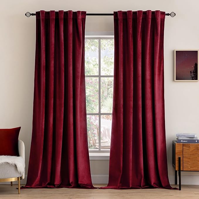 MIULEE Velvet Curtains 2 Panels Luxury Blackout Curtains for Bedroom Living Room Thermal Insulated Super Soft Christmas Window Drapes Rod Pocket & Back Tab, Burgundy Red, W52 x L72 inches