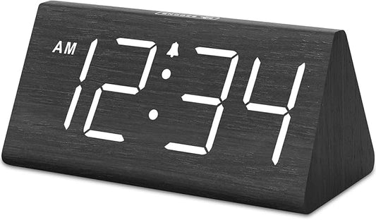 DreamSky Wooden Digital Alarm Clocks for Bedrooms - Electric Desk Clock with Large Numbers, USB Port, Loud Alarm for Heavy Sleepers, Adjustable Volume, Dimmer, DST, Wood D??cor Gifts, Adapter Powered