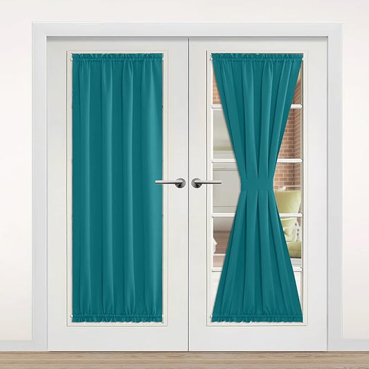 NICETOWN Blackout Rod Pockets Window Curtain Back Door Side Panels for Privacy - 42W x 80L Window Treatment Curtains Drapery for French Door, 1 Panel, Peacock Teal