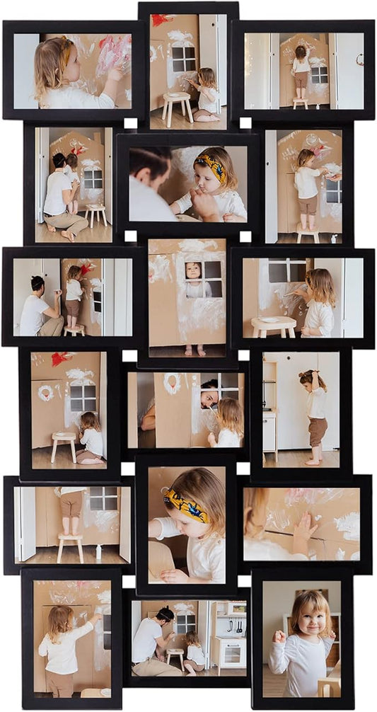 HELLO LAURA - Photos Collage Frame for Wall 18 Opening Picture Frames in 4x6 Inch Photo Frames Collage for Wall Decor for Family Friends Gifts for Home Living Room - Classic Black