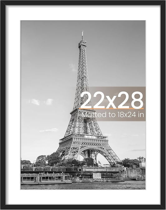 upsimples 22x28 Poster Frame, Display Pictures 18x24 with Mat or 22 x 28 Without, Wall Hanging Picture Frames, Black, 1 Pack