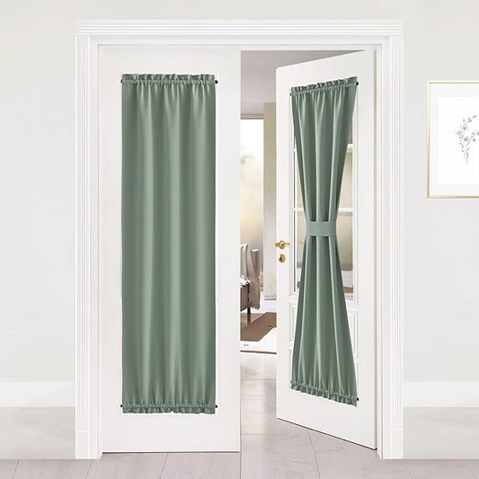 NICETOWN French Door Privacy Blackout Christmas Curtains, 26 X 72 Inch Room Darkening Curtains for Glass Window, Thermal Insulated Shade for Bedroom, 1 Panel, Greyish Green