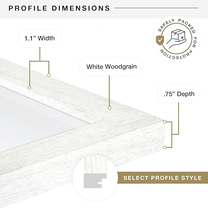 MCS Studio Gallery 16x20 Poster Frame White Woodgrain Engineered Wood, Vertical & Horizontal Wall Hanging Large Picture Frame for Photos, Posters & Art Prints (1-Pack)