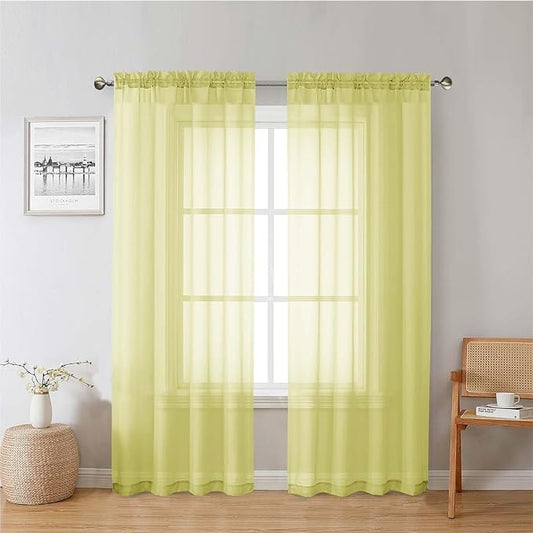 Lecloud Lemon Sheer Curtains 72 Inches Long 2 Panels, Solid Voile Rustic Window Curtains for Bedroom Dining Room, Light Filtering Rod Pockets Living Room Decor Drapes, Each Panel 42" W x 72" L