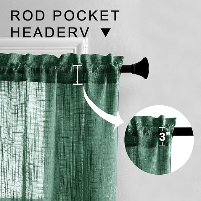 Dark Green Curtains 36 In for Bedroom 2 Panels Small Rod Pocket Cafe Curtain Semi Sheer Short Bay Window Curtains for Living Room Kitchen Cabinet Above Sink Bathroom RV Shades Camper Blinds 36L Long