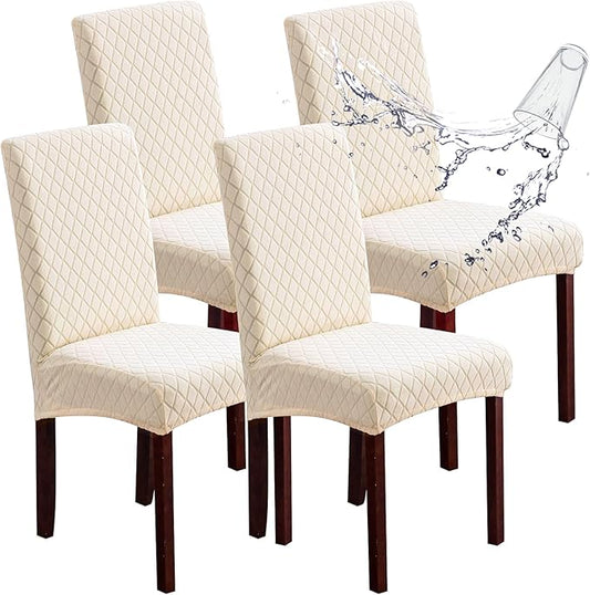 Genina Waterproof Chair Covers for Dining Room Set of 4, Dining Chair Cover Removable Parson Chair Slipcover Chair Protectors Covers for Kitchen (Argyle-Beige, 4 PCS)