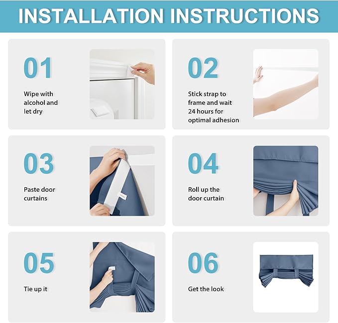 RYB HOME Blackout Door Curtain - Room Darkening Privacy Thermal Insulated Window Curtain Tie up Shades Energy Efficient for Patio/Front/Doorway French Door Blind, 30 x 72 inches, Stone Blue, 1 Panel
